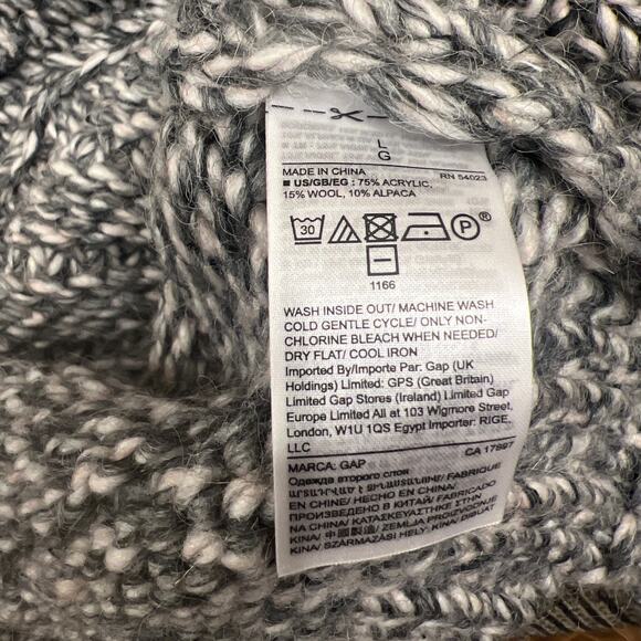 Gap gray white chunky knit fisherman weave sweater wool blend LARGE NWT - Picture 6 of 6